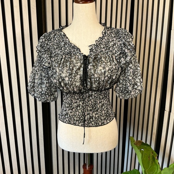 Free People Tops - FREE PEOPLE Floral Black and White Women's Top Sz S